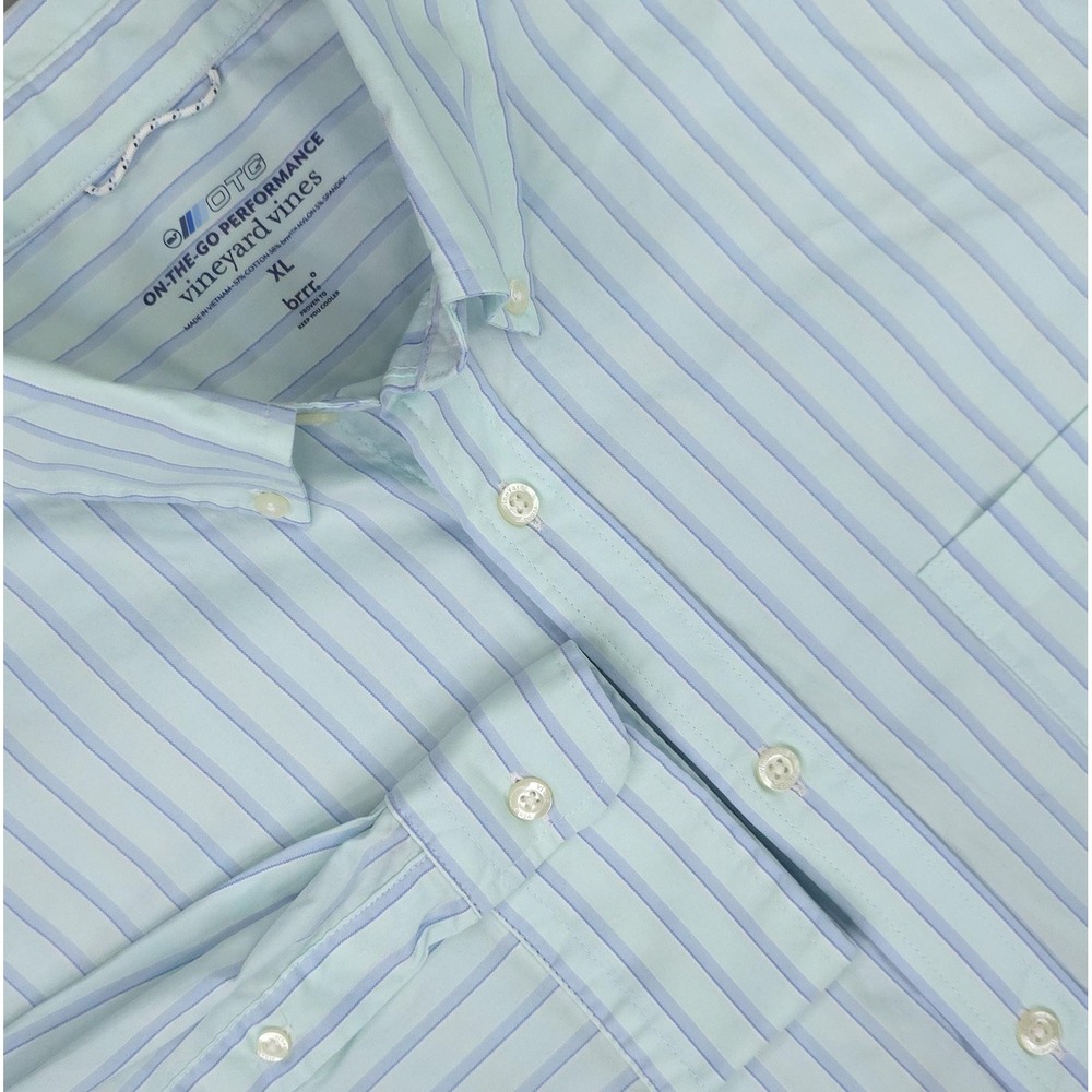 Vineyard Vines Shirt Mens XL Blue Stripe OTG On-The-Go Performance Brrr Stretch